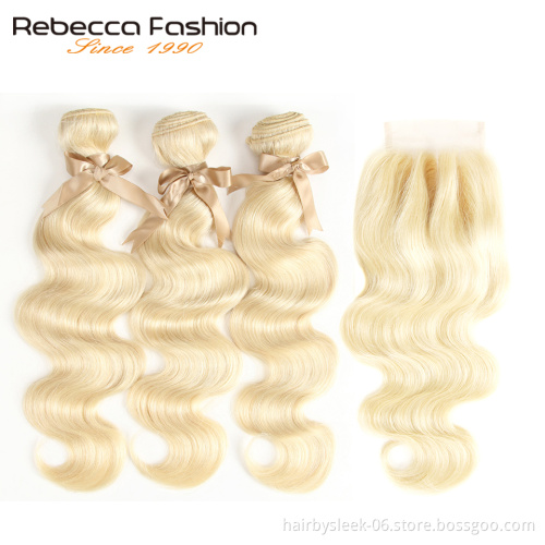 Rebecca wholesale 10A 613 Blonde Bundles Brazilian Body Wave Remy virgin Human Hair machine double weft human hair extension
